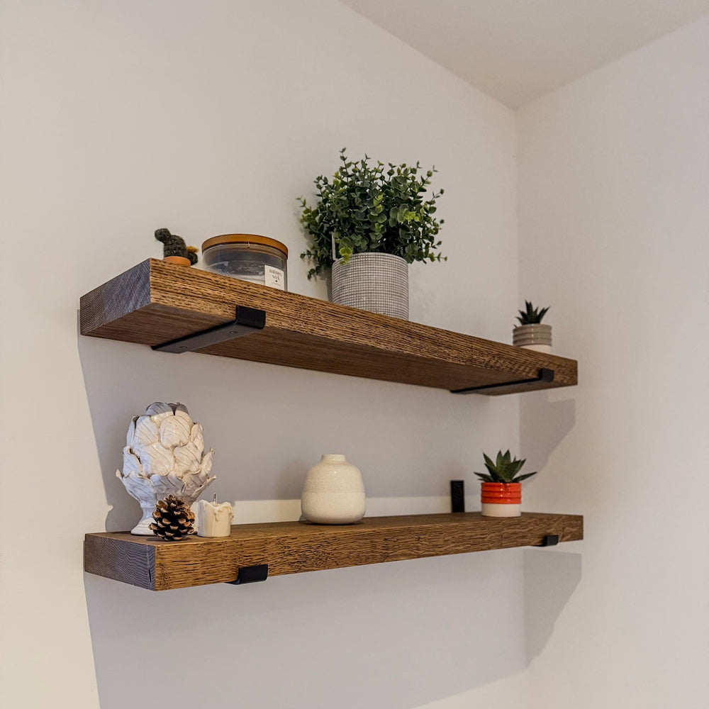 Solid European Oak Shelf 50mm with Metal Brackets - The Rustic Grove Co.