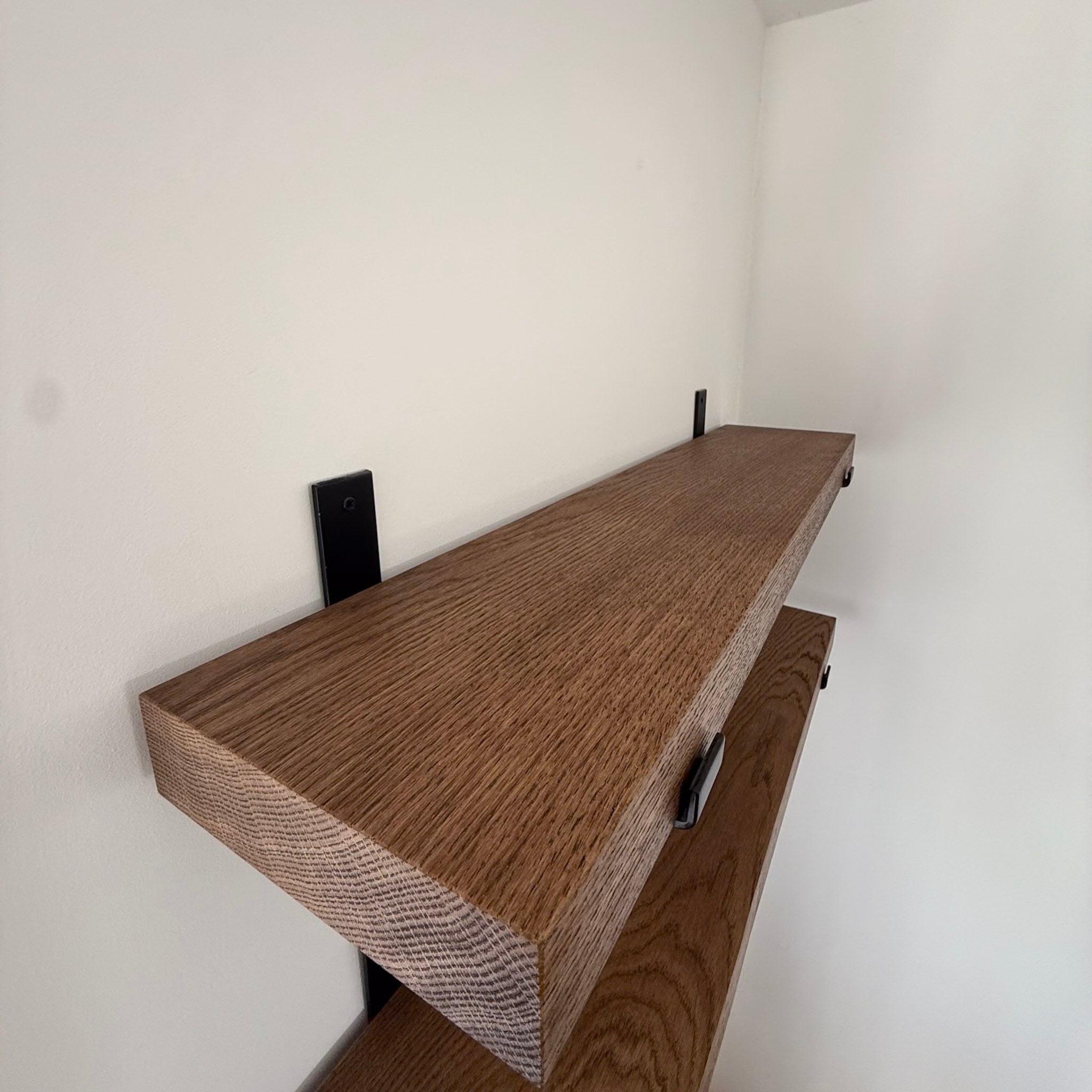 Solid European Oak Shelf 50mm with Metal Brackets - The Rustic Grove Co.