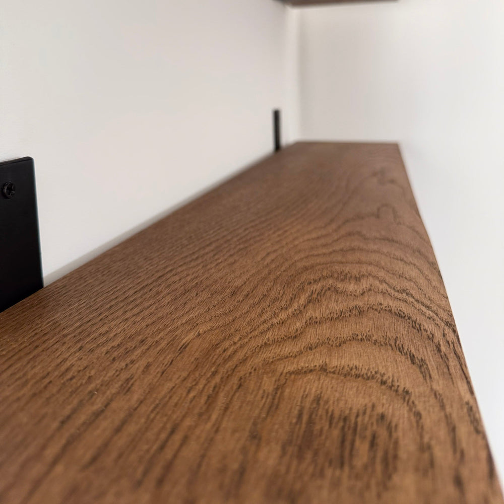 Solid European Oak Shelf 50mm with Metal Brackets - The Rustic Grove Co.