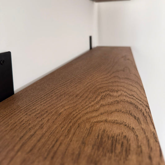 Solid European Oak Shelf 50mm with Metal Brackets - The Rustic Grove Co.